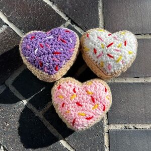 Hand Crocheted Valentine’s Day Heart Sugar Cookie Decor Plushies!